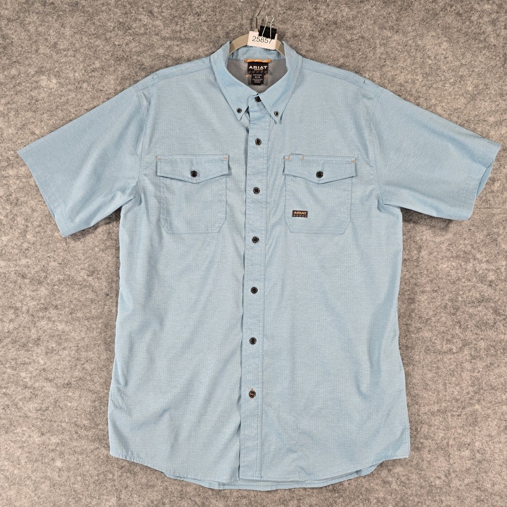 Ariat Rebar Shirt Mens Medium Short Sleeve Button Up Blue Lightweight Vented