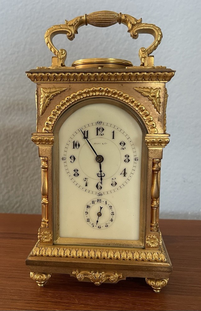 RARE ANTIQUE BRONZE FRENCH AIGUILLES CARRIAGE CLOCK for TIFFANY & CO