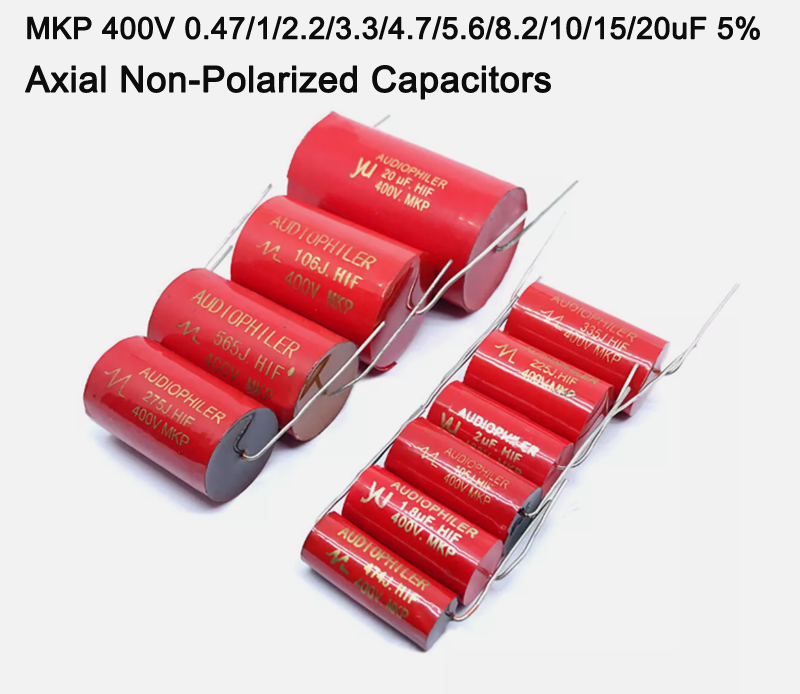 MKP 400V 0.47/1/2.2/3.3/4.7/5.6/8.2/10/15/20uF 5% Axial Non-Polarized Capacitors