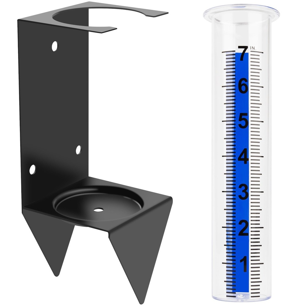 Outdoor Rain Gauge 7 Inch with Black Stainless Steel Bracket, Freeze-Proof Clear