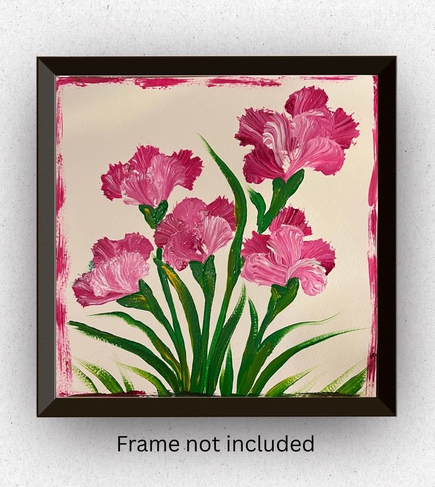 8x8” Pink Flowers Abstract Floral Art Acrylic Paper VLP Original