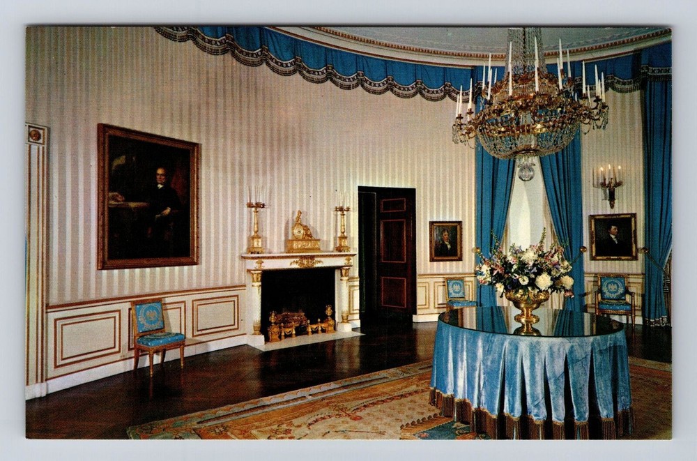 Washington DC- The White House, Blue Room, Antique, Vintage Souvenir Postcard