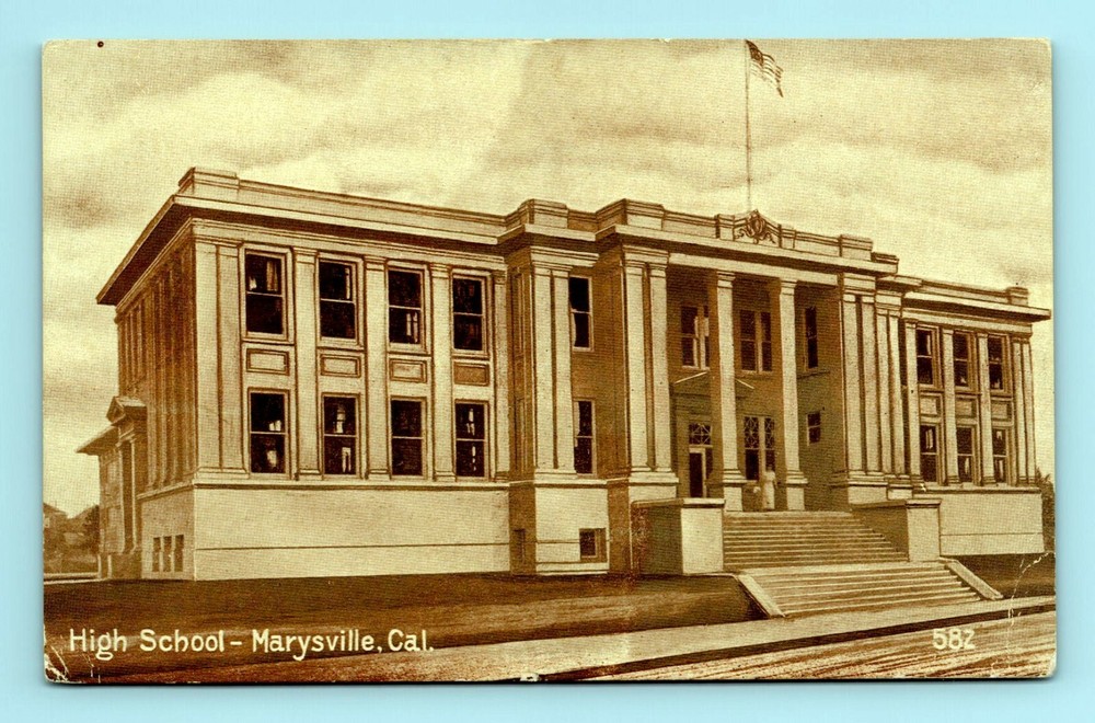 Postcard Marysville California High School Old vtg 1910s Edward H Mitchell view