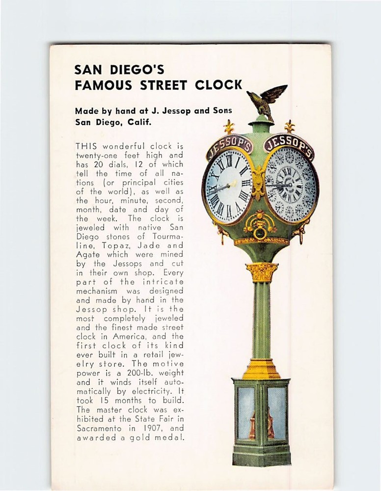 Postcard San Diego's Famous Street Clock San Diego California USA