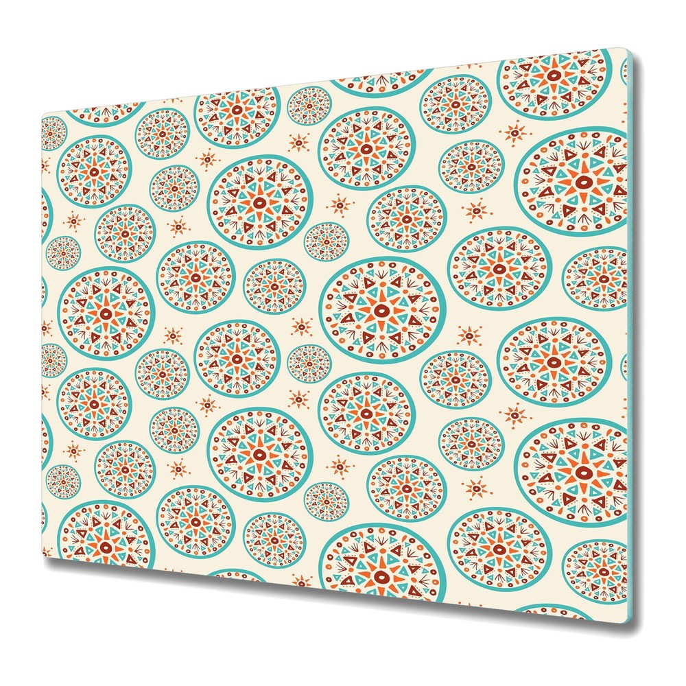 Glass Worktop Saver Kitchen Boho handmade Indian art white blue red and orange