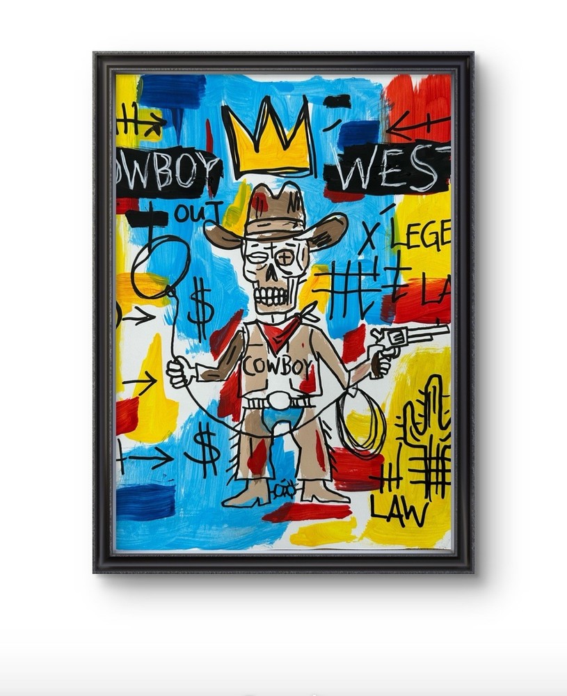 Original Abstract Cowboy Painting 9x12 paper Modern Wall Art Home Decor Signed