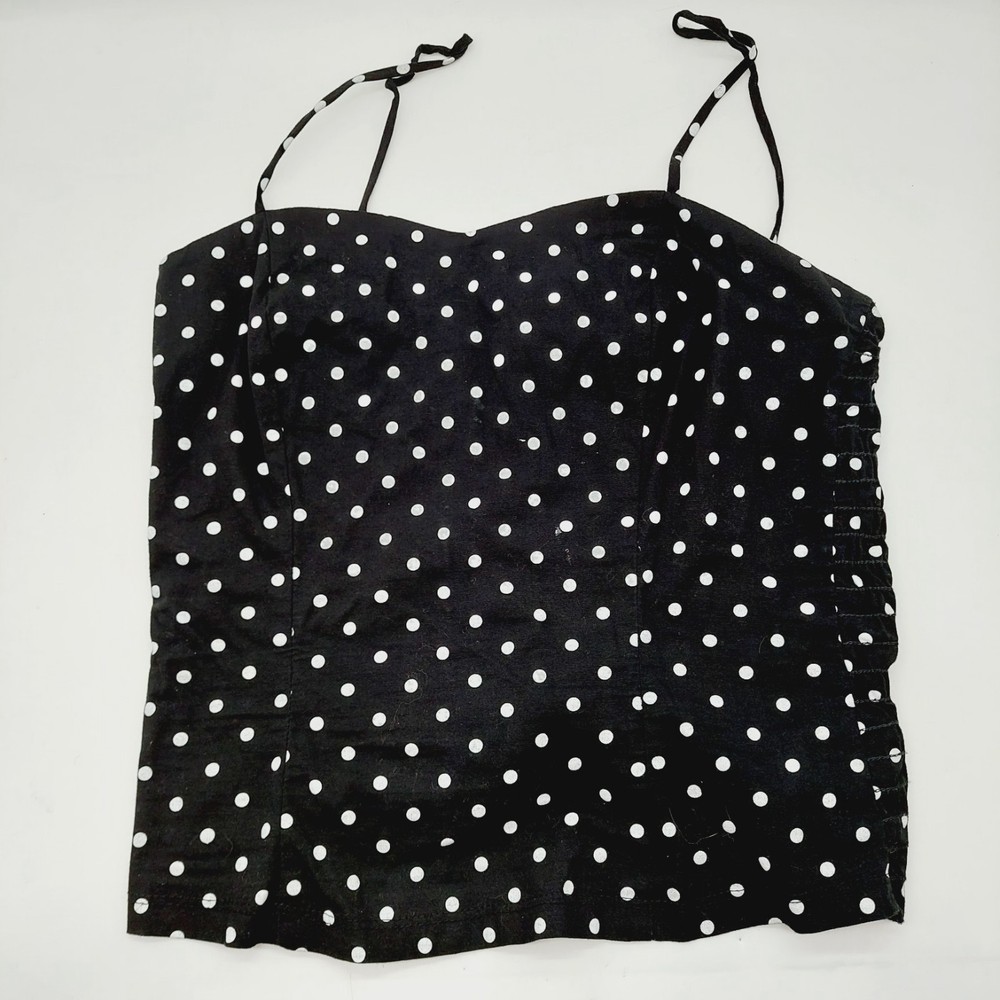 Body C Womens Tank Top Medium White Black Polka Dot Spaghetti Strap y2k READ
