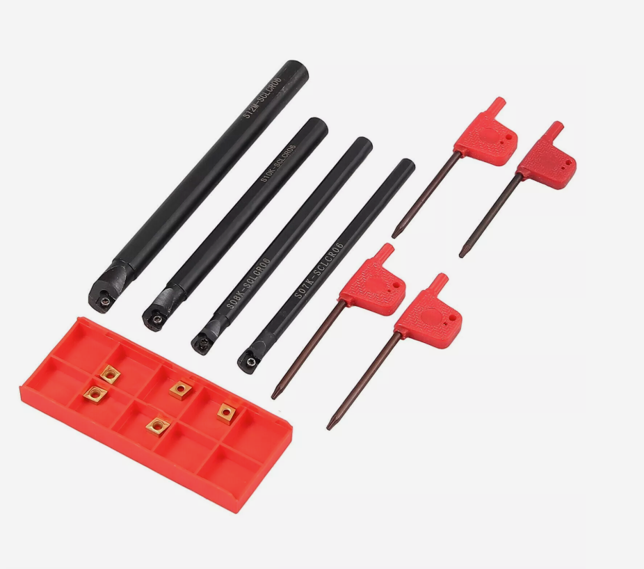 4pcs 7-12mm Lathe Boring Bar Tool Holder Set with CCMT060204 Inserts