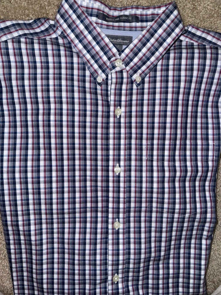 Eddie Bauer Classic Fit Long Sleeve Plaid Button Down Shirt for Men Size Large Wrinkle Free