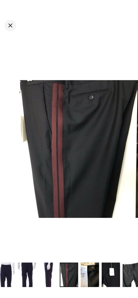 Valentino Blue Wool Twill Dress Pants Red Side Stripe Regular Straight Men