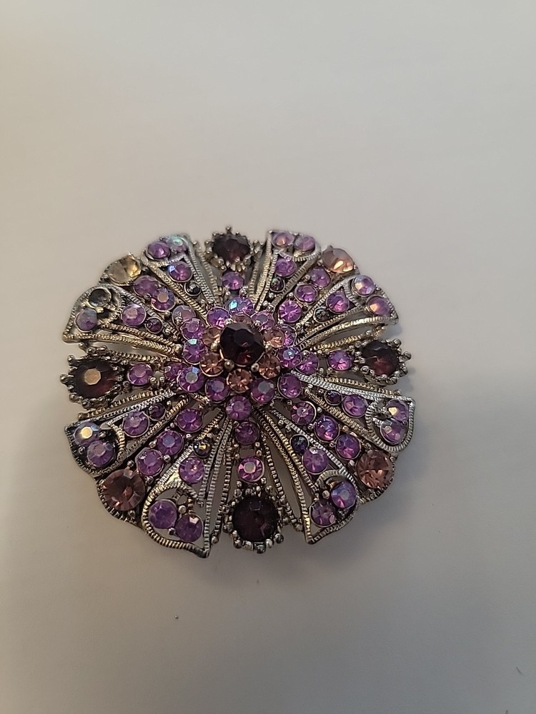 Vintage Purple and Pink Rhinestone Brooch Pin