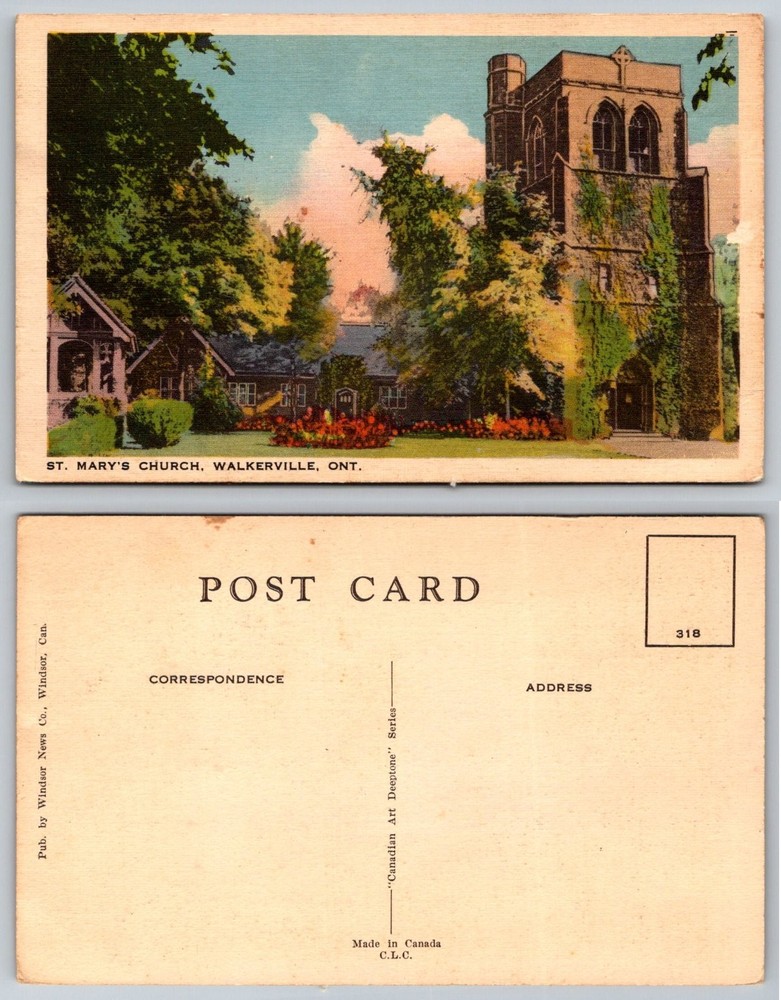 St. Mary's Church Walkerville Ontario Vintage Linen Postcard Windsor Canada