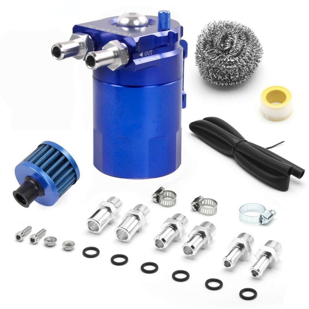 300ML Oil Catch Can Kit Reservoir Tank Universal Breather Baffled Aluminum Blue
