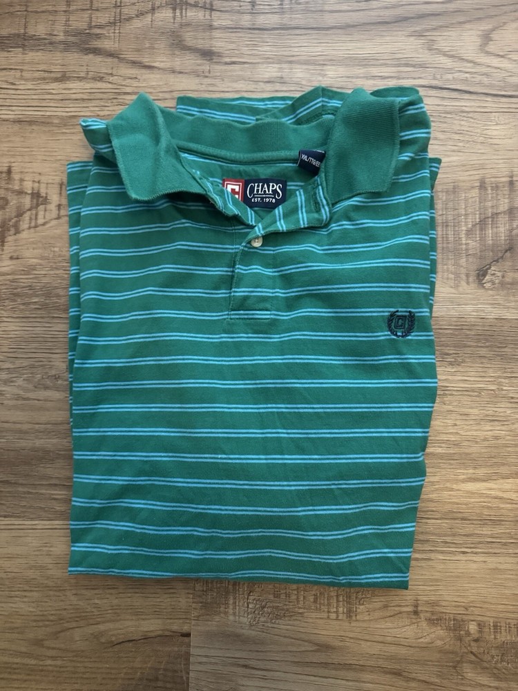 Chaps Mens Green Multicolor Stripes Polo Shirt Pullover Casual Short Sleeve XXL