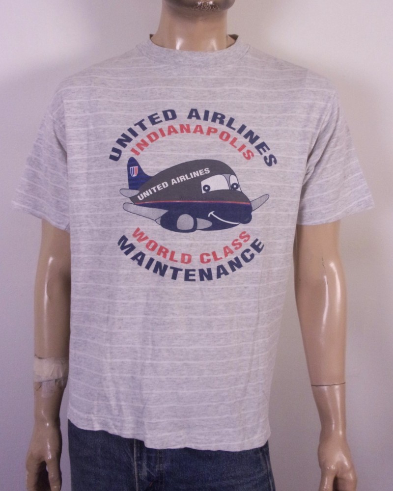 vintage 80s 90s United Airlines Indianapolis T-Shirt single stitch Airplane SZ L