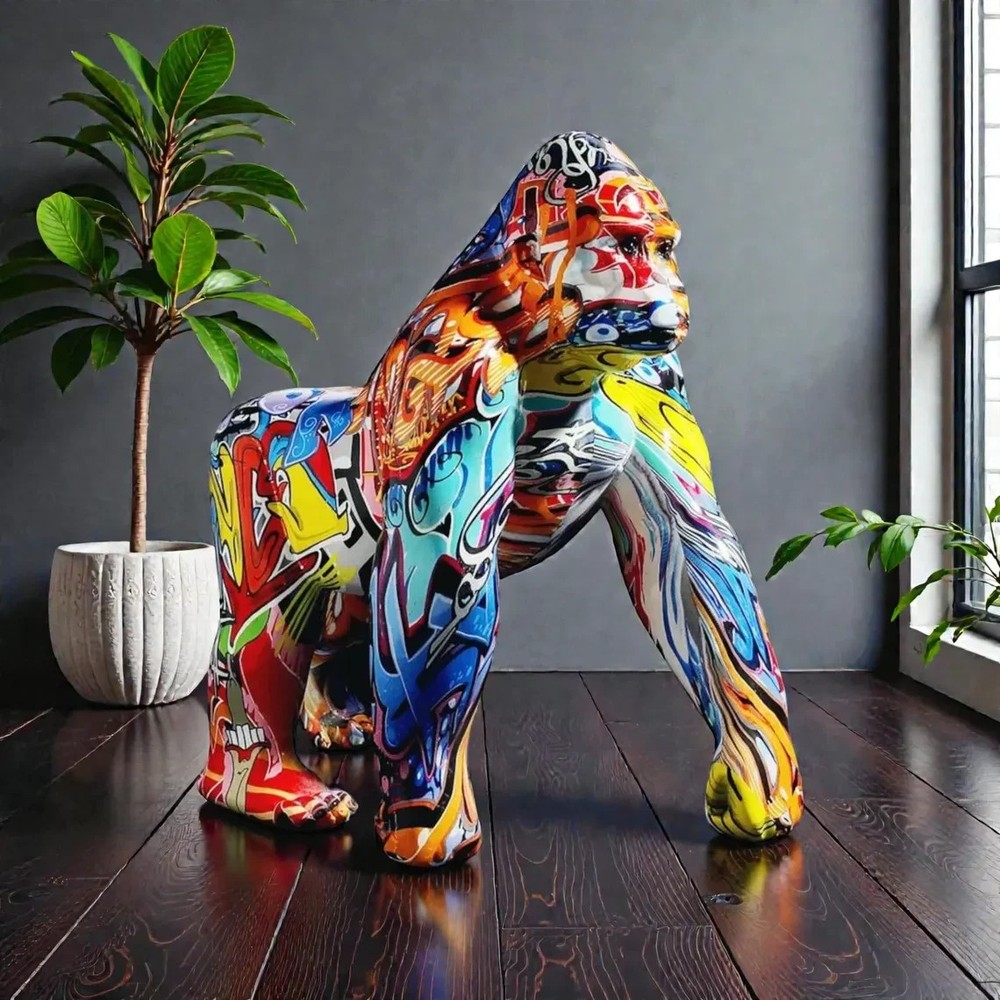 Graffiti Painted Pop Art/Abstract Gorilla Statue Individually Hand Painted New-image