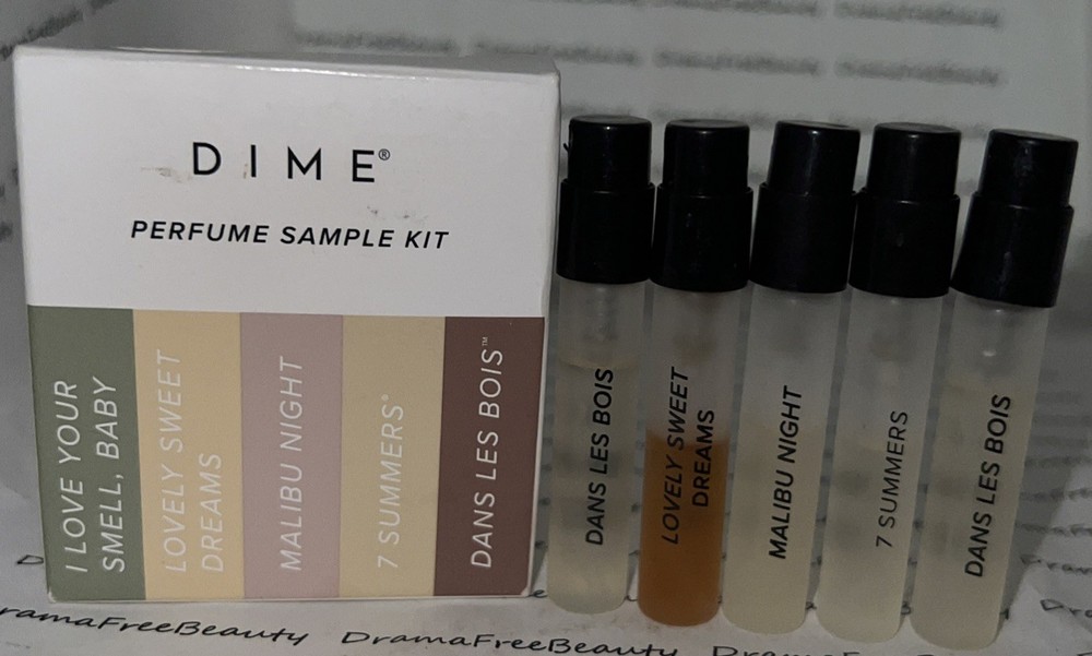 DIME Perfume EDT Sample Kit Set, 7 Summers, Sweet Dreams, Malibu & Dans Les Bois