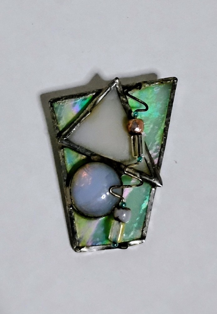 Vintage Abstract Artisan Stained Glass Brooch Pin 2