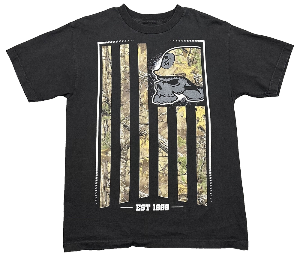 Metal Mulisha T-Shirt Mens Medium Black Camo American Flag Skull Helmet Cotton