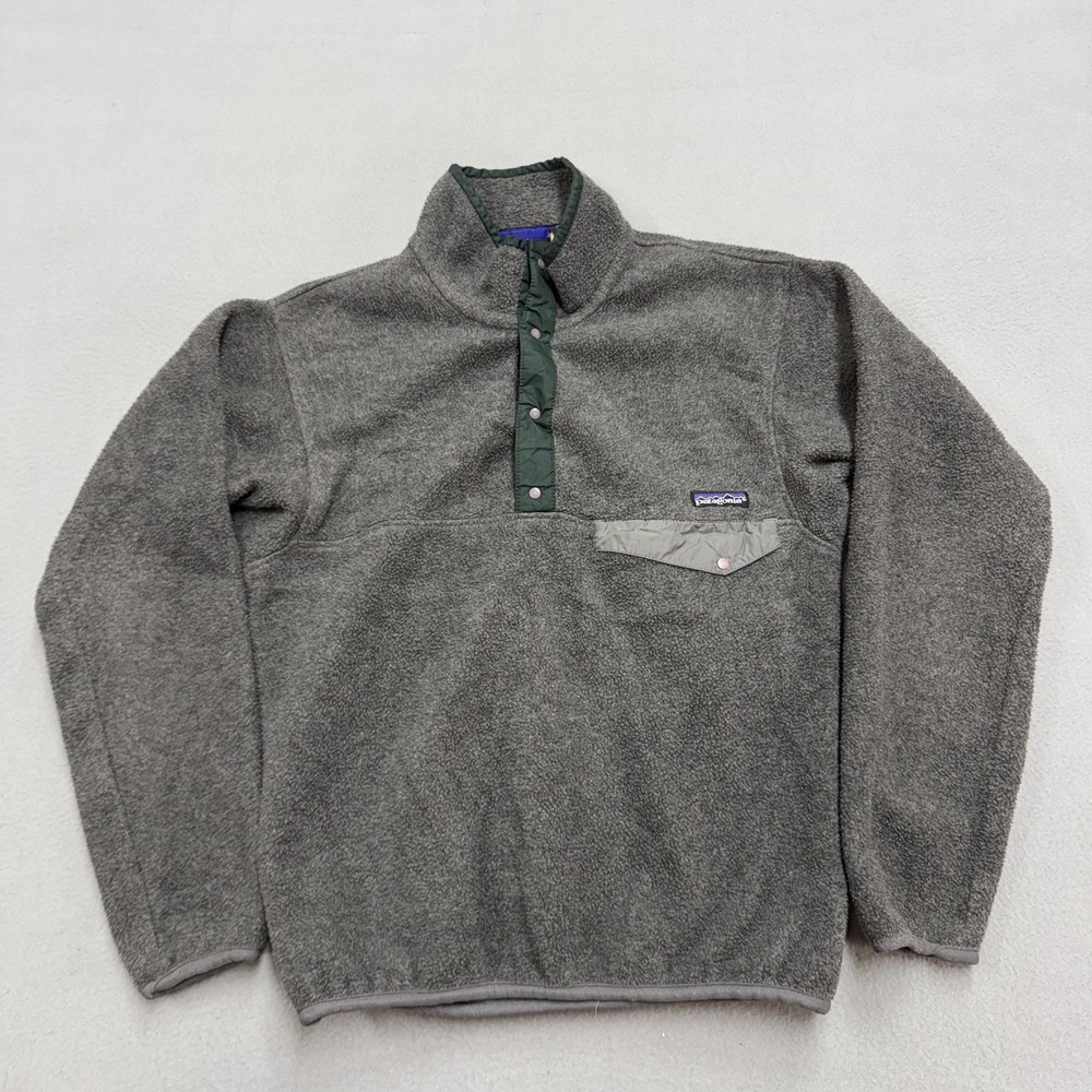 Vintage Patagonia Sweater Mens XS Gray Synchilla Snap T Fleece Pullover 90s