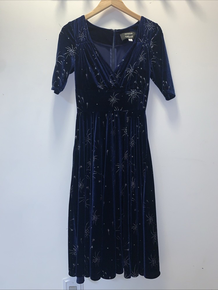 ModCloth & Collectif Blue Velvet Fireworks Print Midi Dress Retro in A