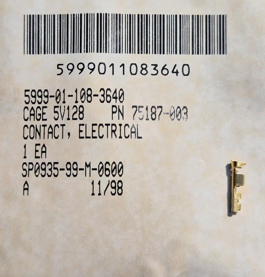 Electrical Contact PN 75187-003,  Crimp Type, NSN 5999-01-108-3640,  NOS.