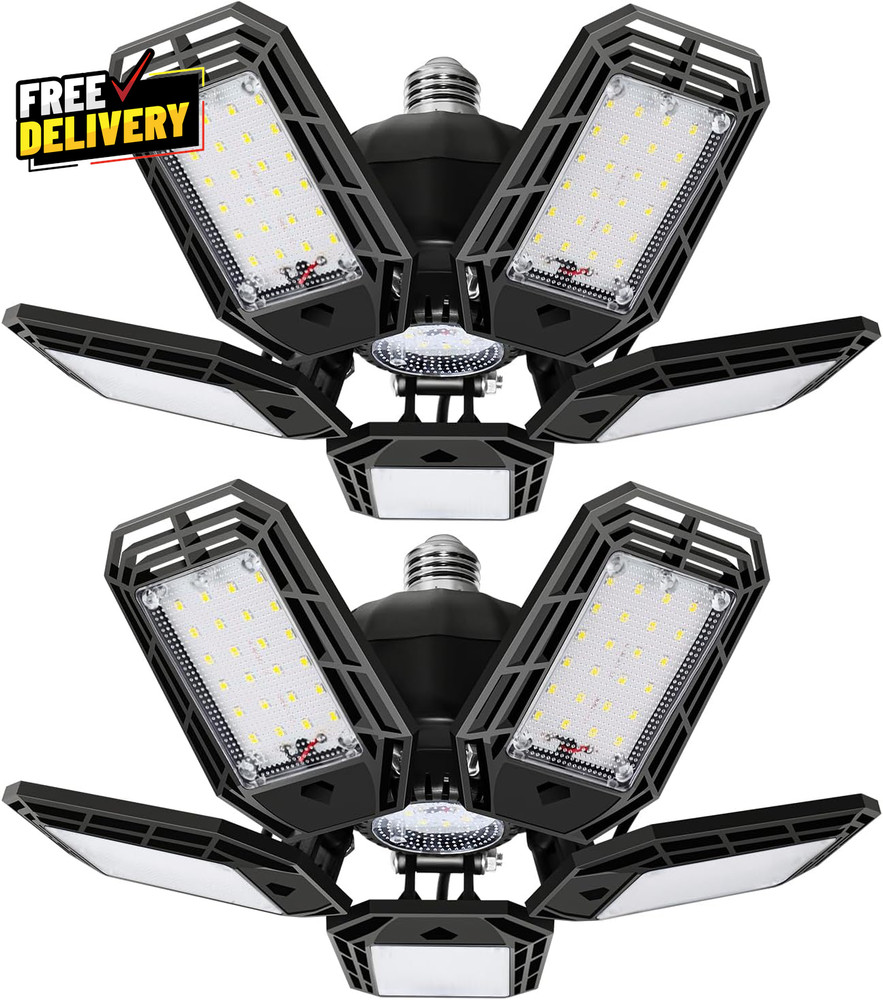 2 Pack LED Garage Light 150W Ultra Bright Shop Light with 5 Adjustable Panels...