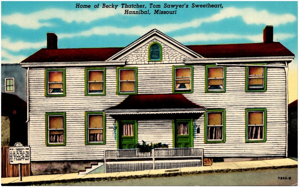 Home of Becky Thatcher Tom Sawyer's Sweetheart Hannibal Missouri 1940s Postcard