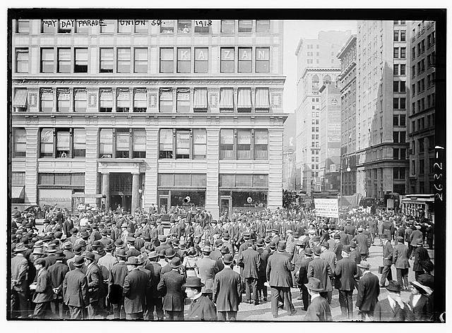May Day Parade - Union Square,New York City,May 1,1913,people,trolley car