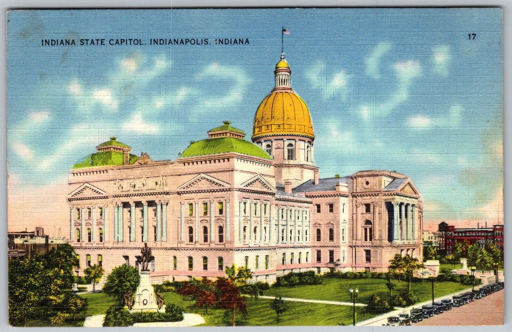 Vtg Linen Postcard State Capitol Building Dome Indianapolis, 1930s
