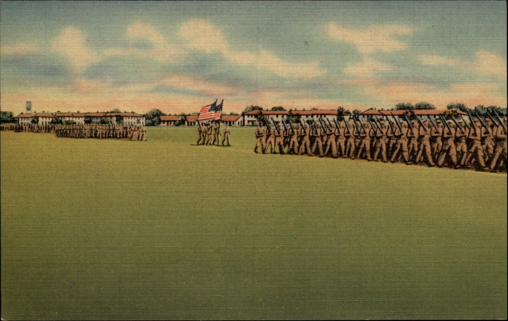 WWII 1940s Parris Island SC Marine Corps Recruit Depot Passing Review  postcard