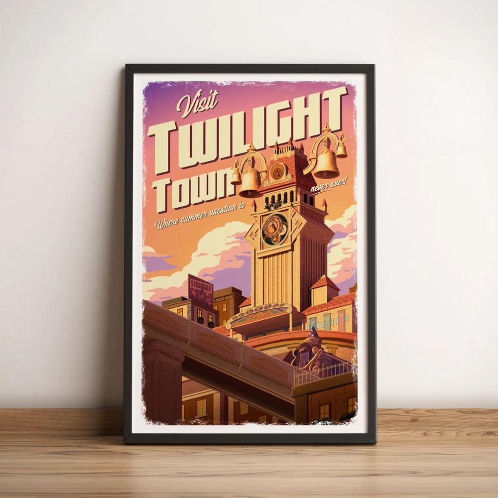 Twilight Town Kingdom Hearts Poster Retro Travel Gamer Wall Art Canvas