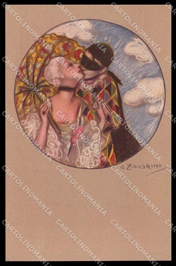 Signed A. Zandrino Carnival Harlequin Lady Art Print 93-6 ZG6775