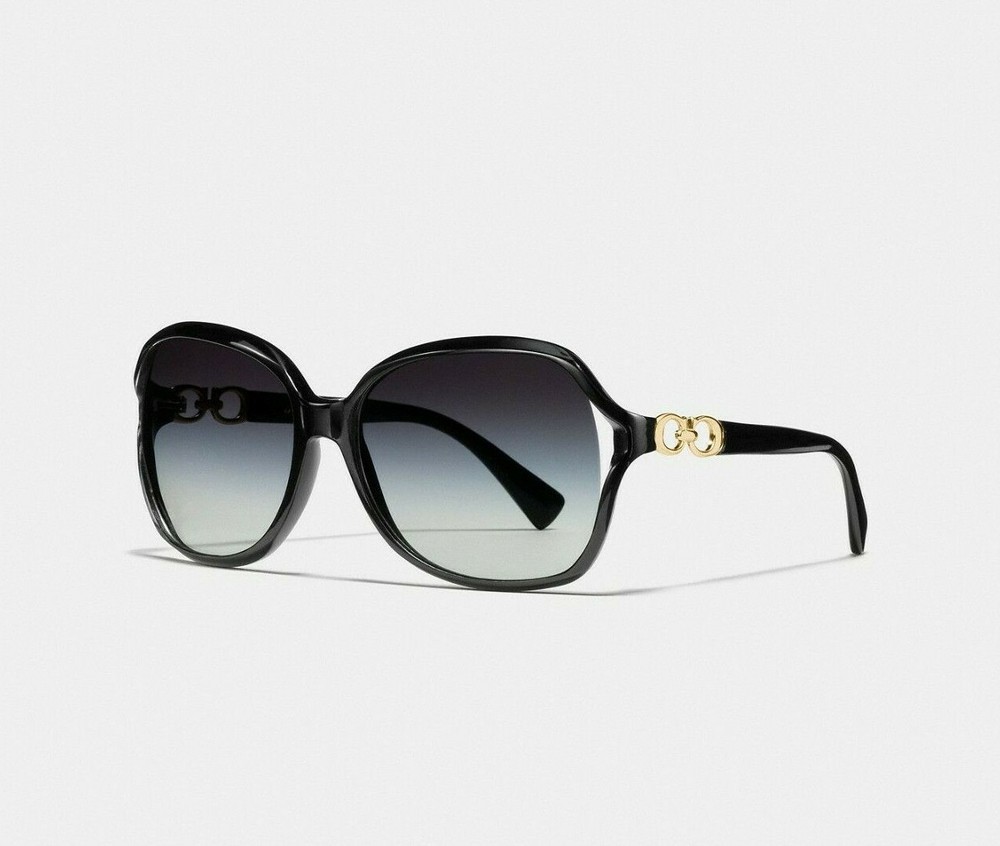 NEW COACH Kissing C Square Black Frame Grey Gradient Lens Women Sunglasses L948
