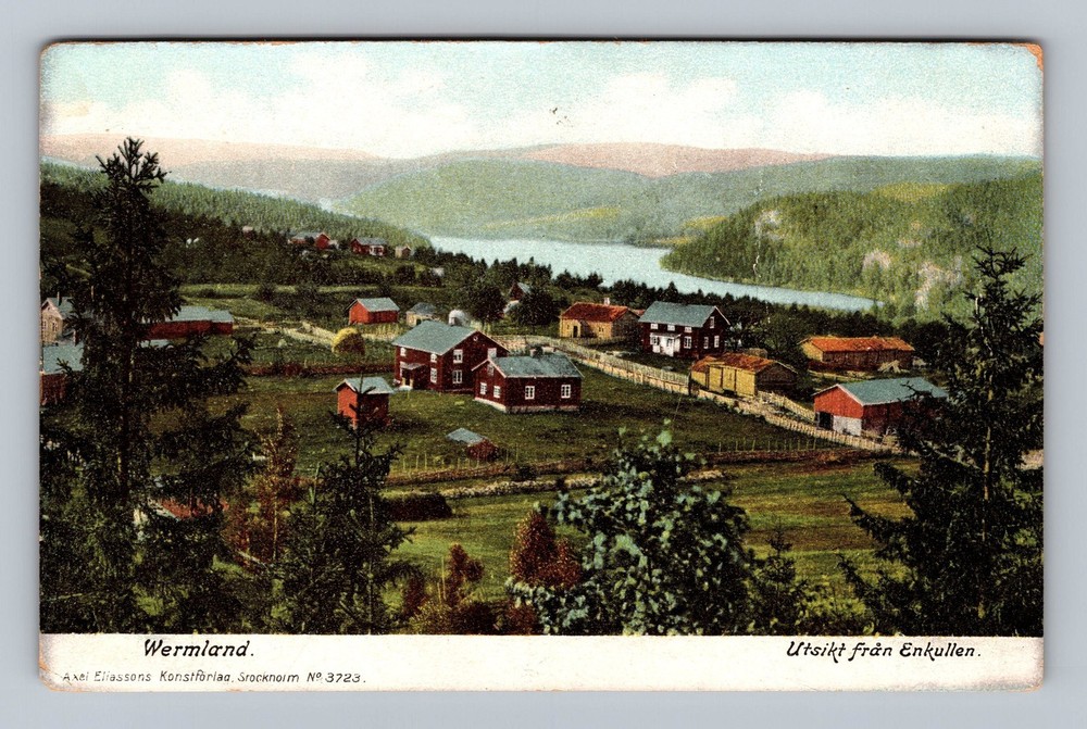 Sweden- Enkullen Wermland Town & Lake Ekoln View Old Post Card Vintage Postcard