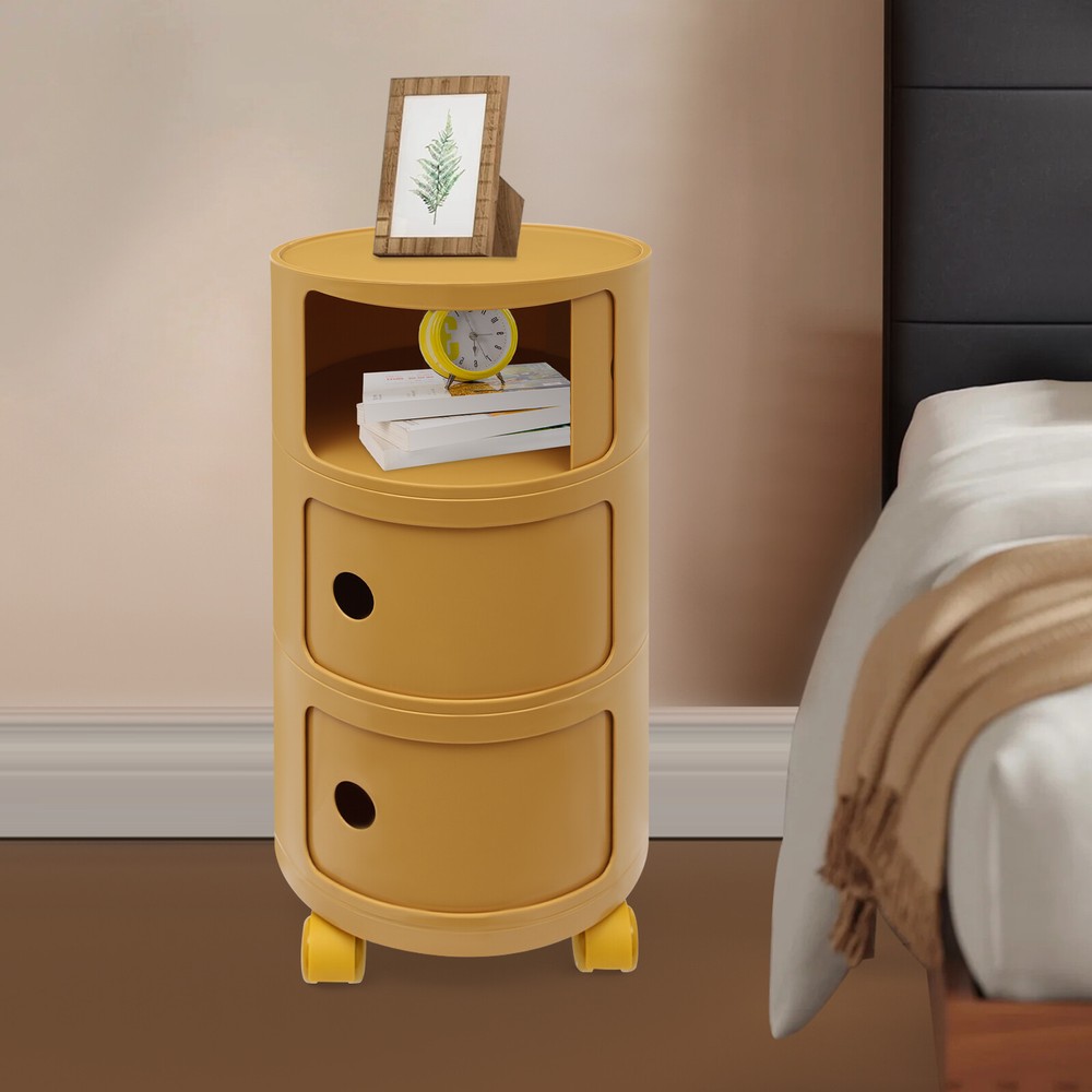 3-Tier Round Storage End Table with Drawers - 88lb Capacity  