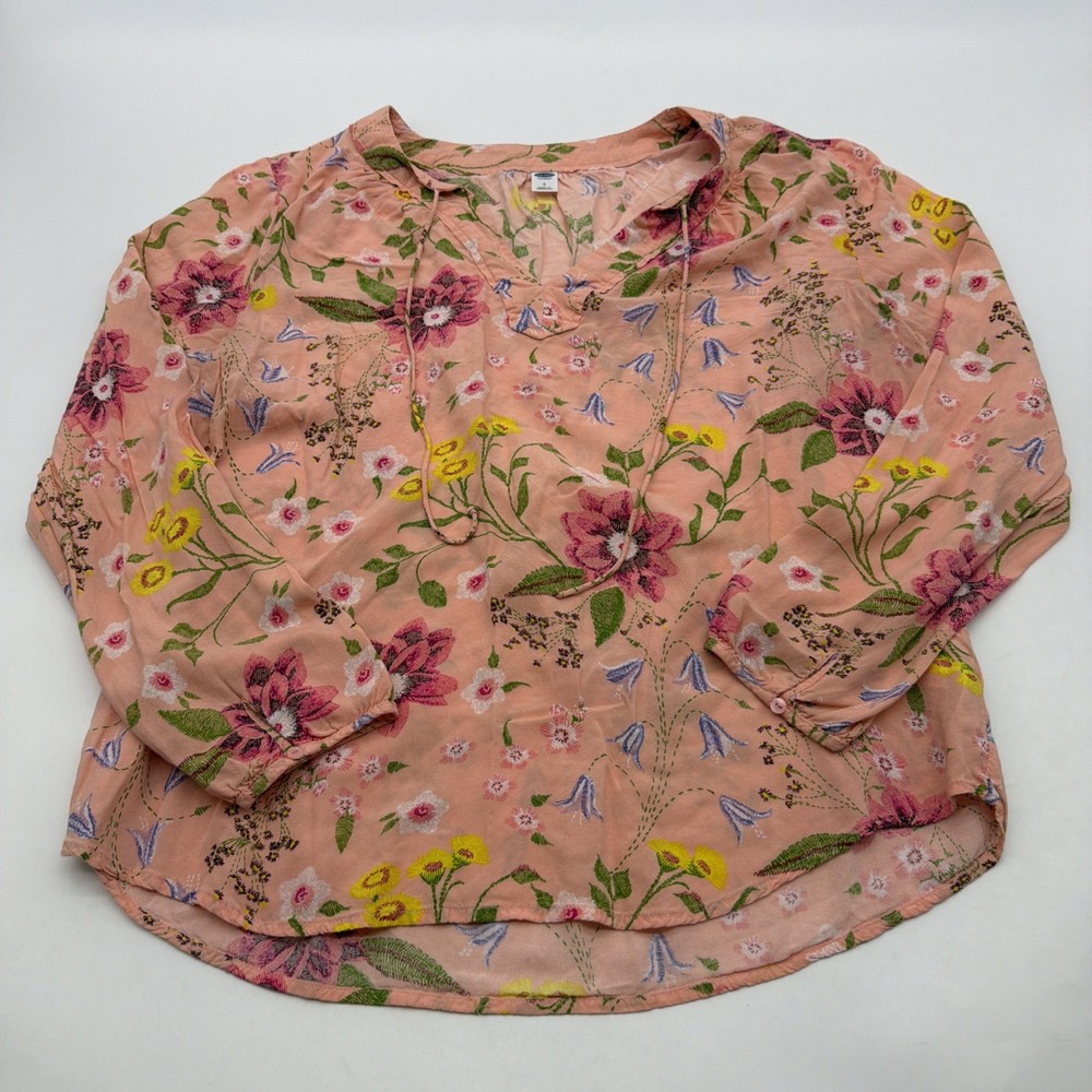 Old Navy Blouse Women L Pink Floral V-Neck .#40986