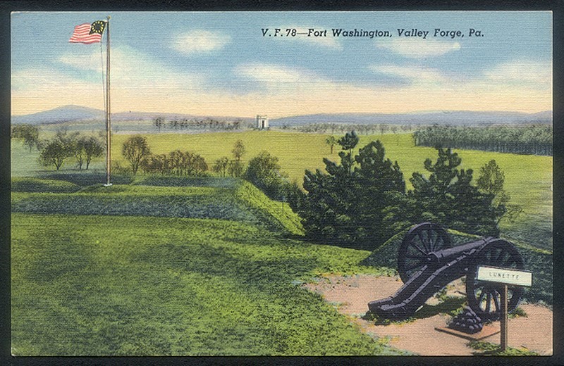 Vintage FORT WASHINGTON Linen Postcard - Lunette Cannon - Valley Forge, PA