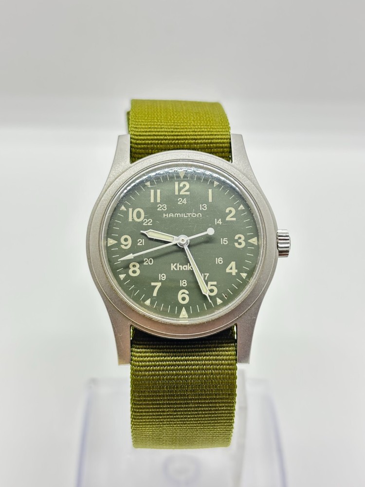 Near Mint Hamilton Khaki 9415A 33mm Green Dial Hand-Wind Men's Watch Pre-Owned