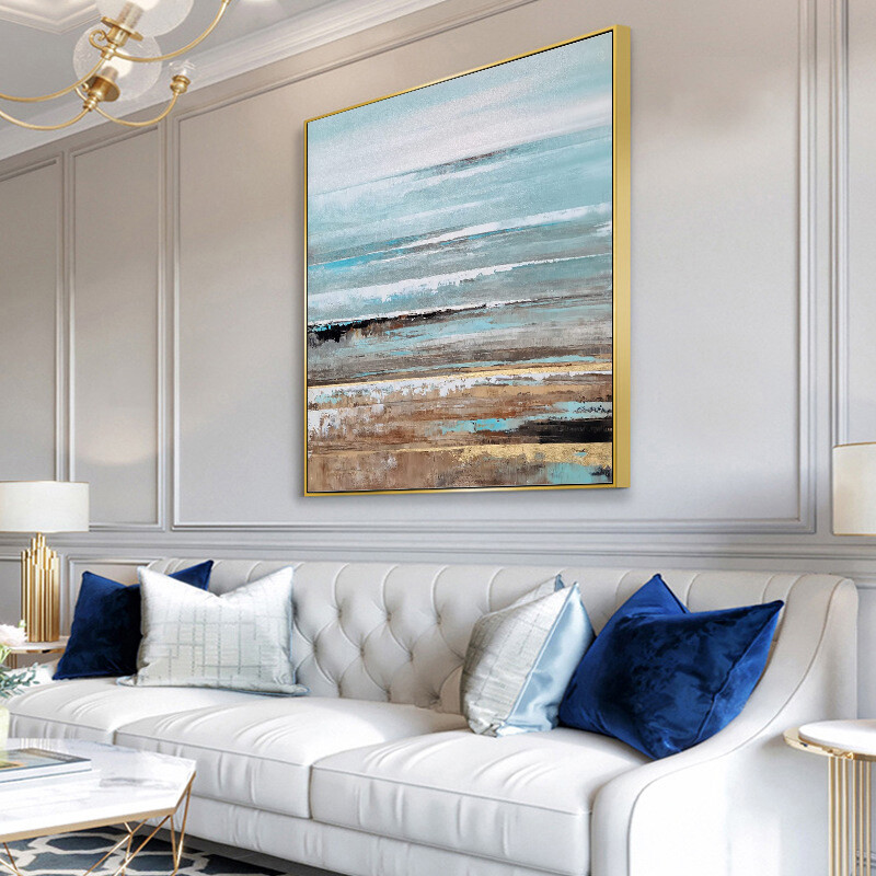 Abstract Ocean Canvas Wall Art - Seawaves Paintings with Textured and Gold Foil-image