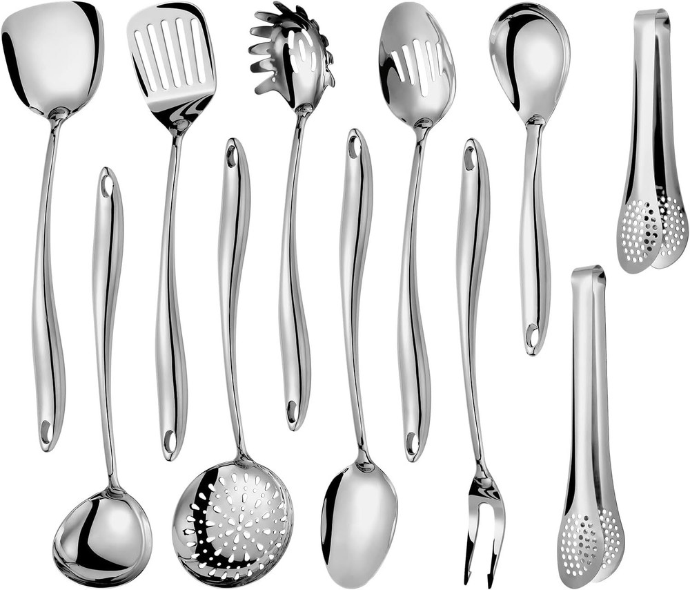 Stainless Steel Kitchen Utensil Set, Long Metal Cooking Utensil Gadget Set