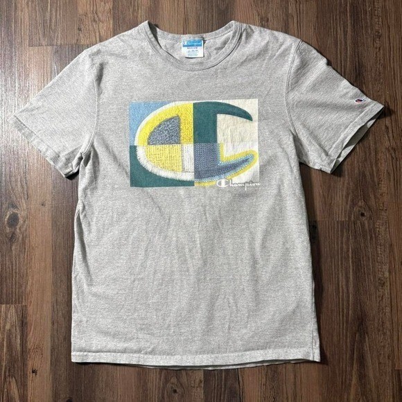 Champion T Shirt Mens Medium Gray Big Logo Graphic Short Sleeve Tee Top