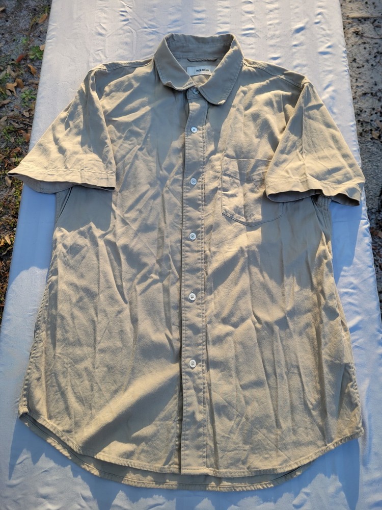 Buck Mason Men's Draped Twill One Pocket Short Sleeve Shirt Medium Beige