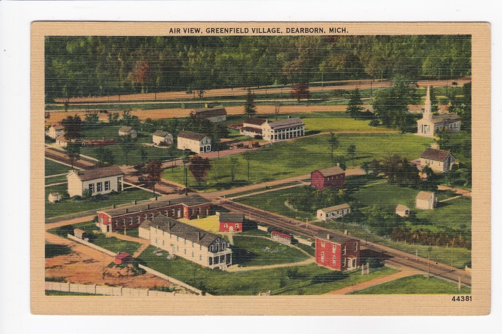 Air View Greenfield Village Dearborn Michigan Church Linen Postcard
