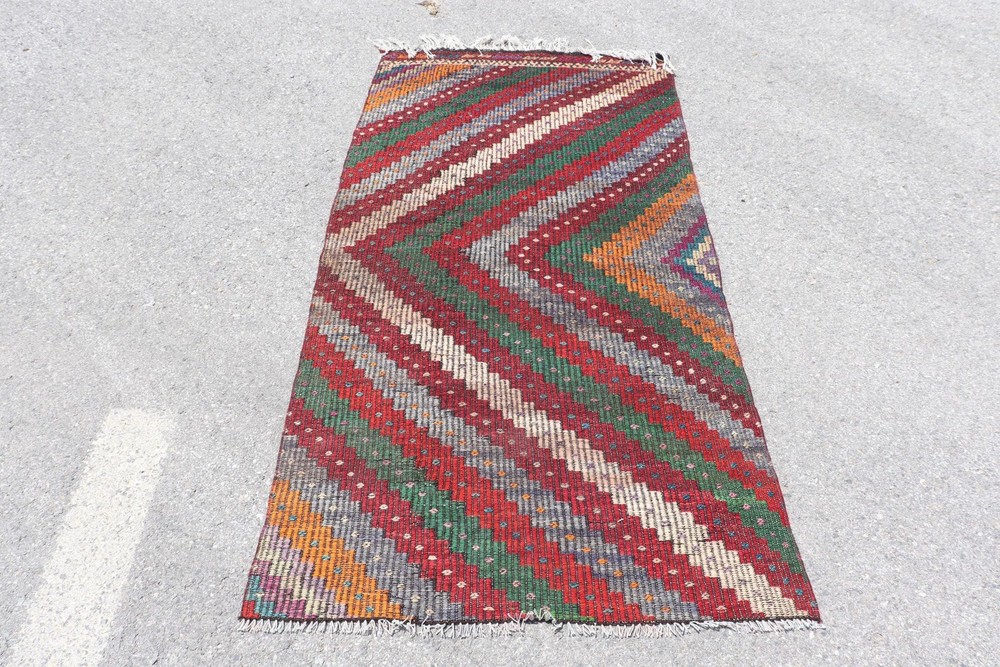 Turkish Rug, 3,1x6 ft Accent Rug, Red Oriental Wool Vintage Rug