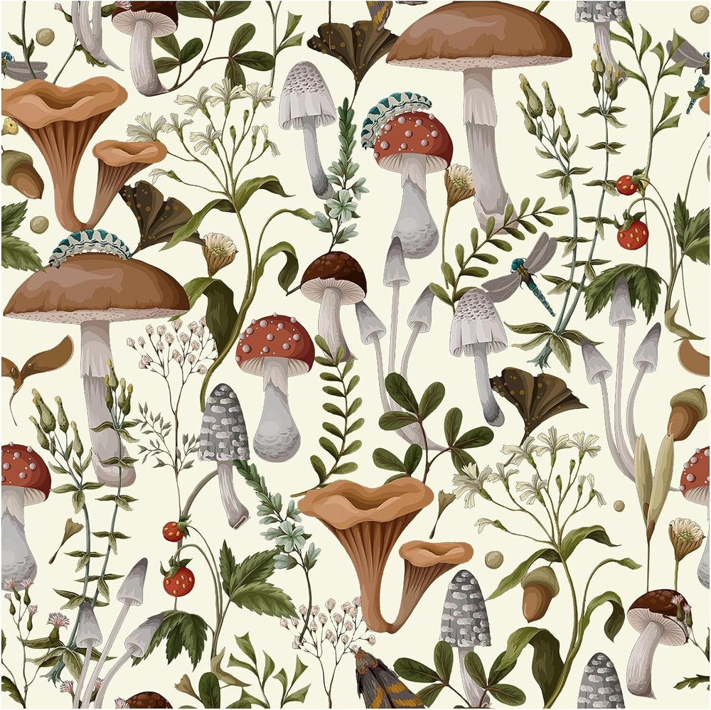 Stain-Resistant Self-Adhesive Wallpaper - Boho Mushroom Forest, 17.7