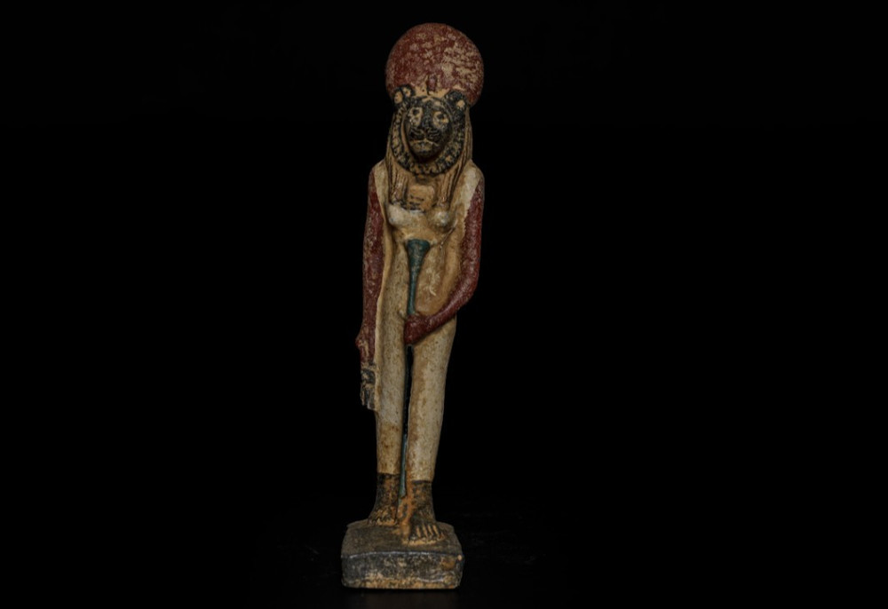 Ancient Egyptian Antiques Sekhmet Statue Rare Antique Painted Faience Figure BC