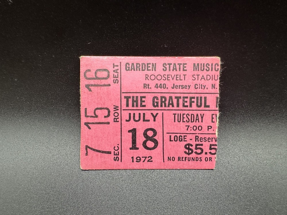 Grateful Dead Concert Ticket, Roosevelt Stadium, July 18 1972