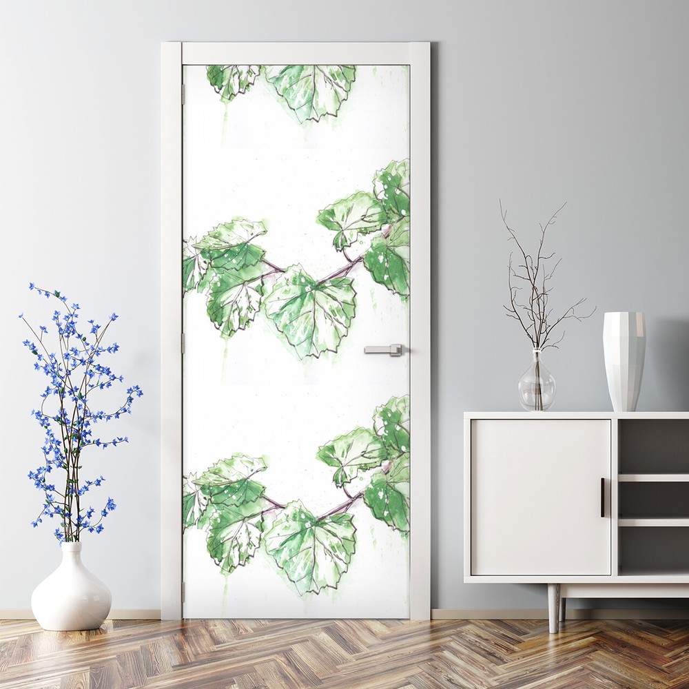 Watercolor Vine Leaf Door Decal Nature Inspired Wine Art