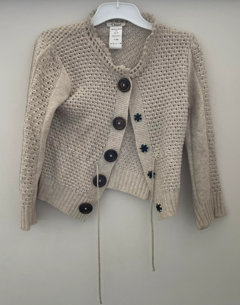 Chloé by Phoebe Philo Beige Wool Crochet Cardigen